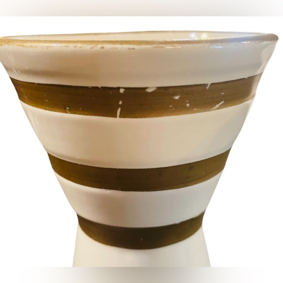 Cone Candle Holder/Vase-White with Gold Stripes MCM Space Age, 10.25” Tall - Picture 4 of 8
